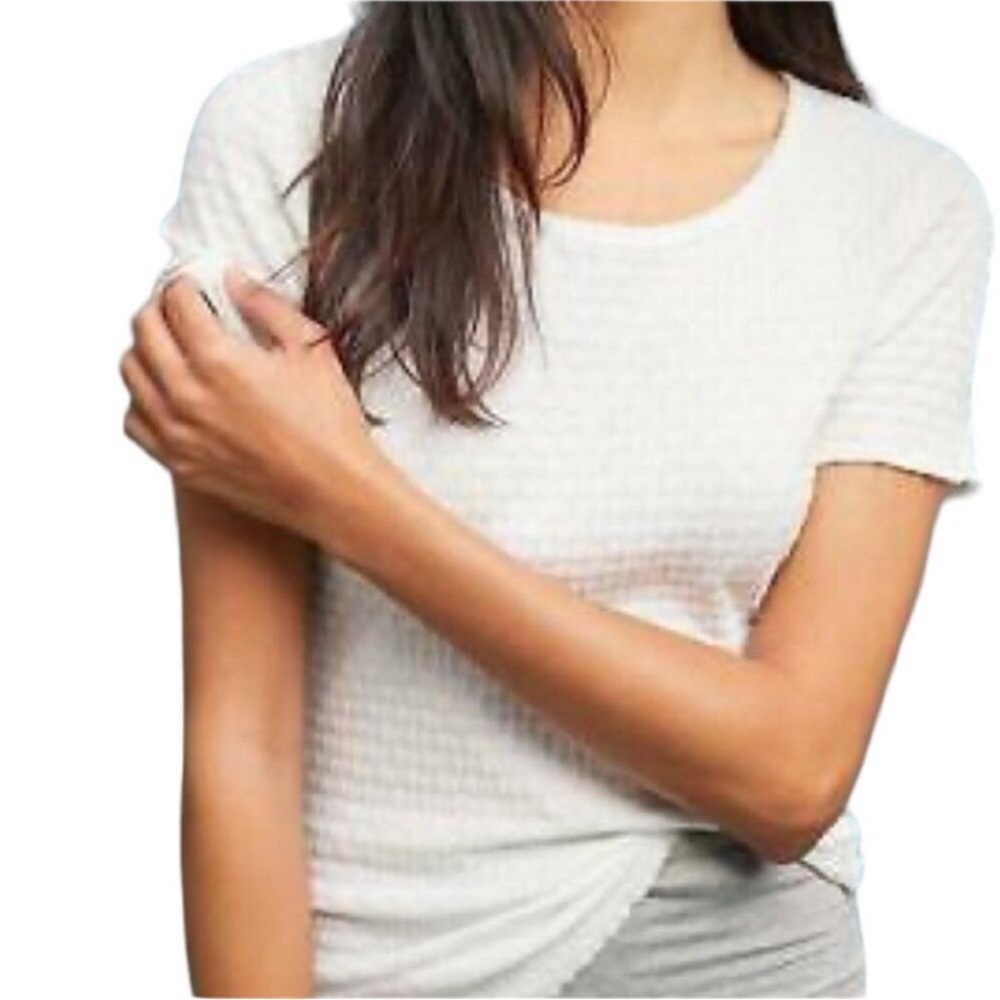 Anthropologie Saturday Sunday Ivory White Waffle Short Sleeve Fitted Top XS
